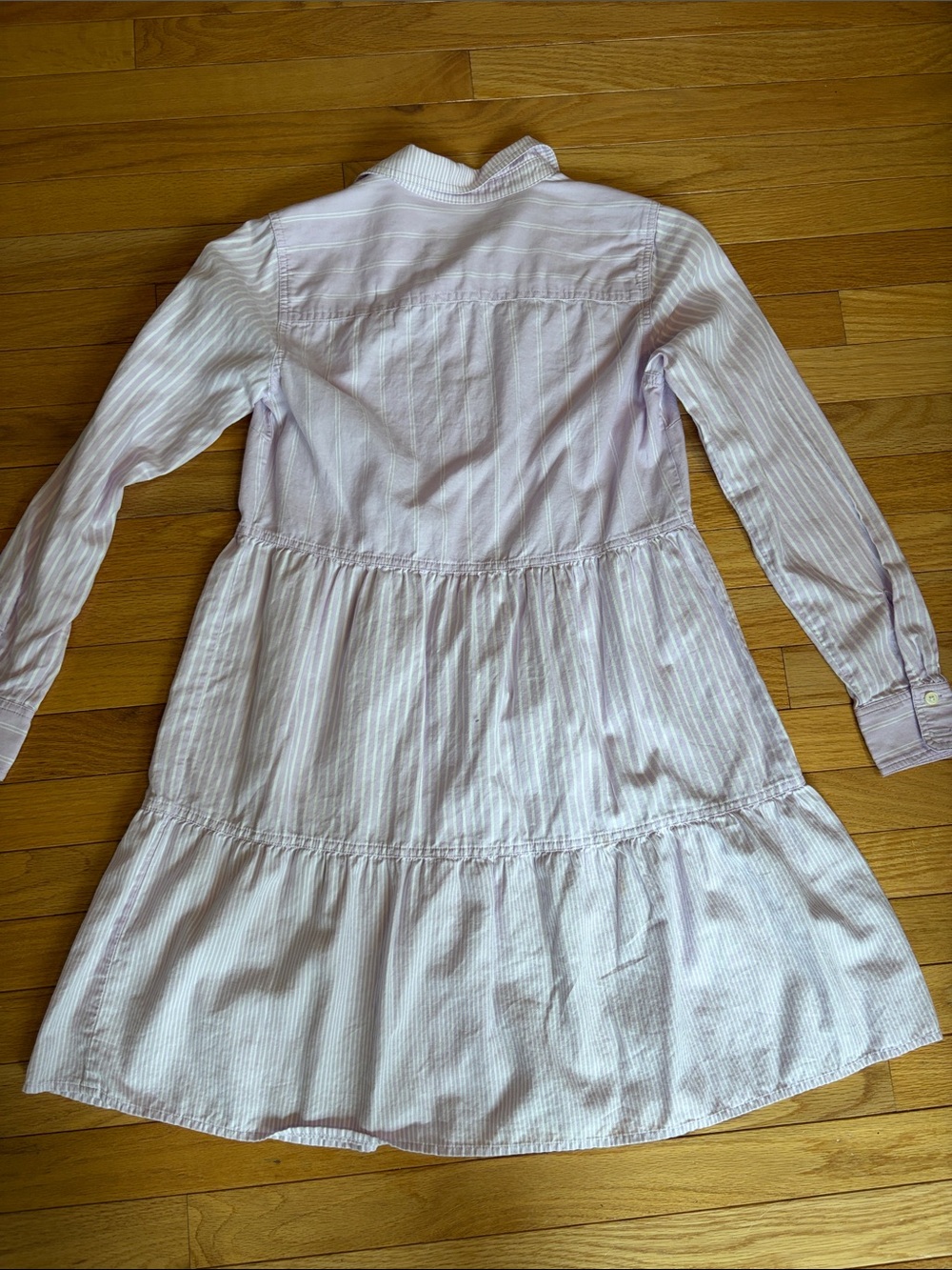 LOFT Lavender Striped Button-Front Tiered Dress - Picture 6 of 8